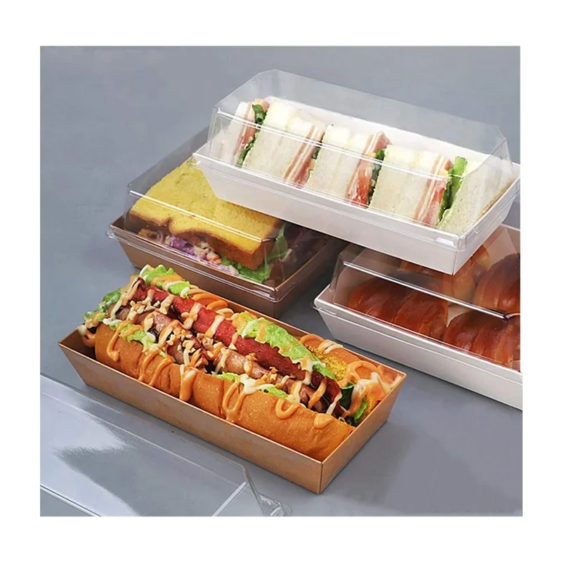 Disposable takeaway box hot dog sandwich swiss roll muffin cheese pastry dessert cake box with clear lid