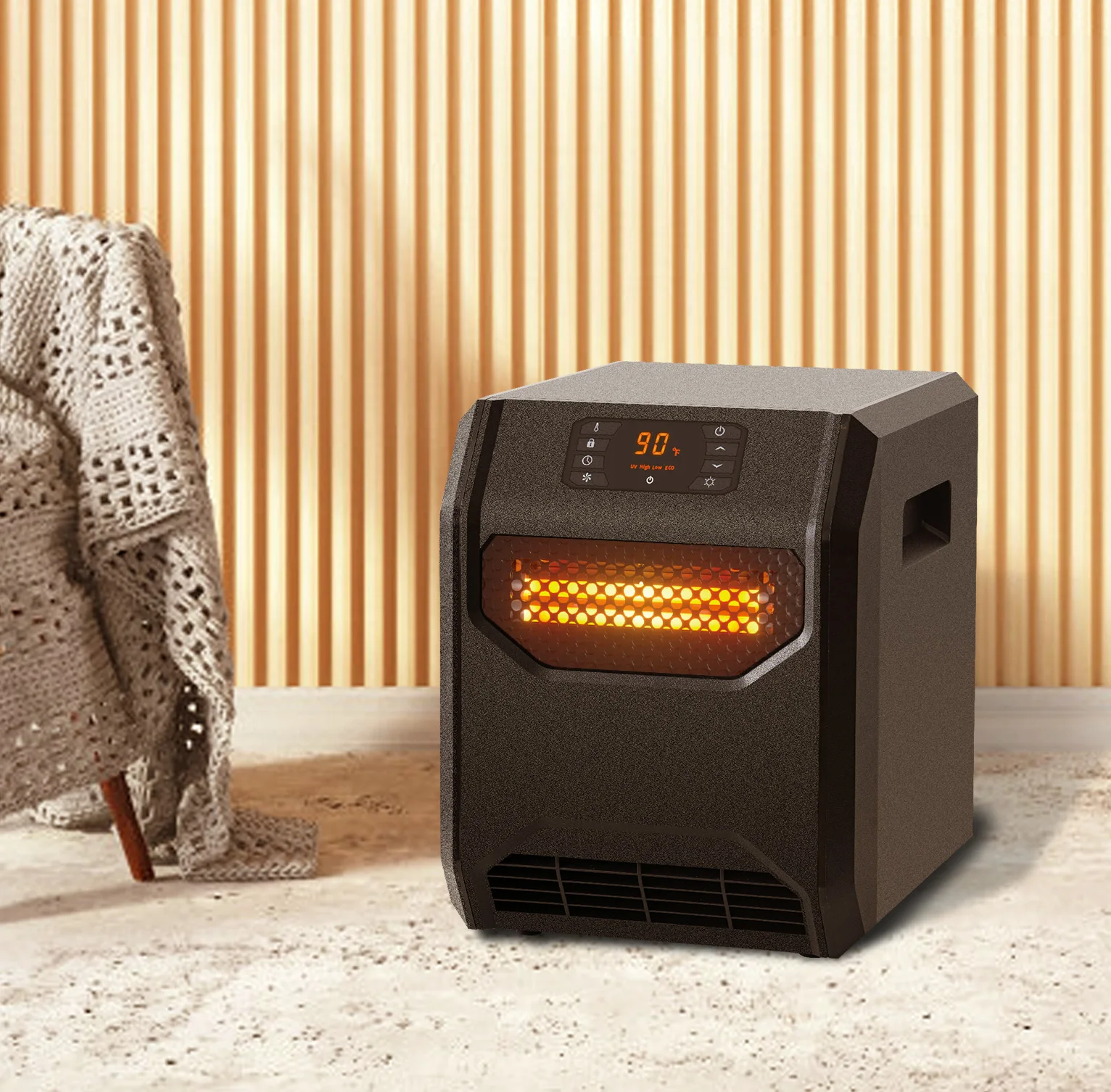Adjustable Thermostat 750W 1500W UVC Air Purification 4 Element Infrared Space Heater With Remote control