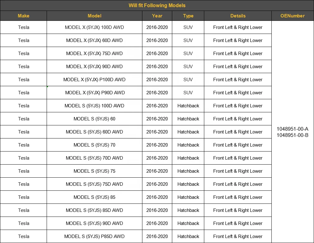 Front Suspension Control arm With Ball Joint Part For Tesla Model S 5YJS AWD 104895100A 1048951-00-B