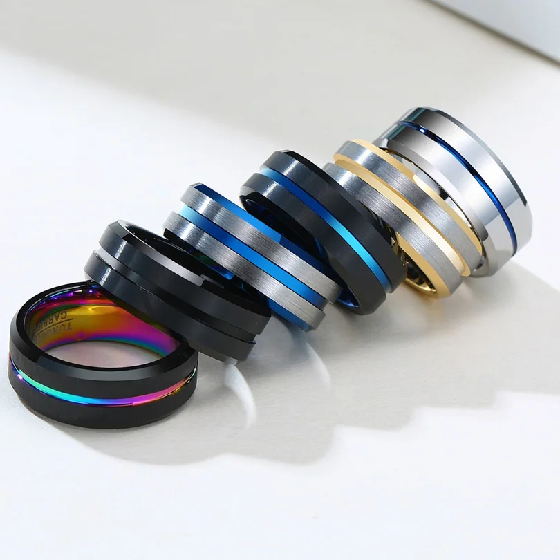 Hot Engagement Bands Custom Tungsten Carbide Rings Core Beveled Edge Mens Tungsten Wedding Ring