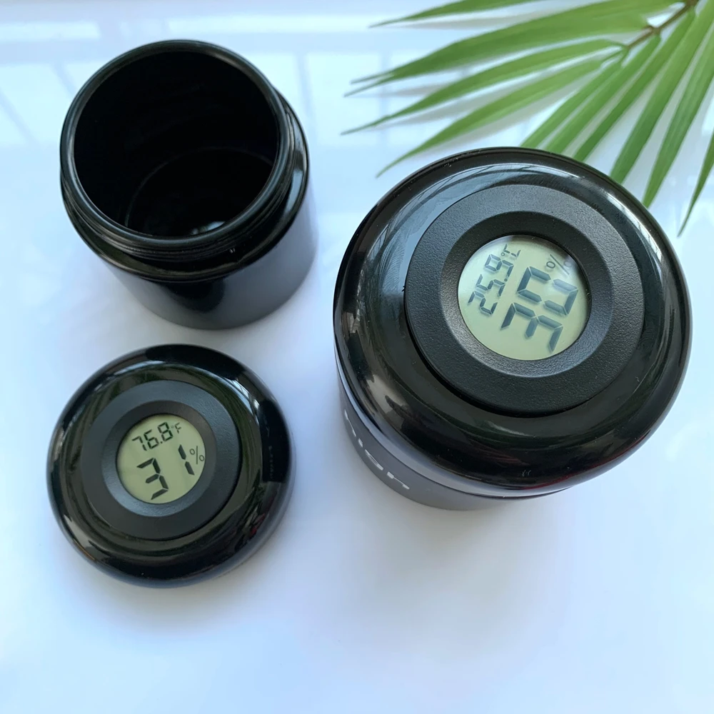 Hygrometer moisture Thermometer cover 500g 80g 50g 1000ml 16oz Hay drugs flower jar with black glass bottle jar