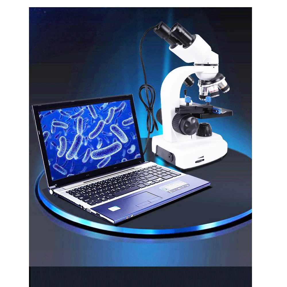 Compound Binocular Microscope WF10X and WF25X Eyepieces 40X-2000X Magnification LED Illumination two-layer Mechanical stage