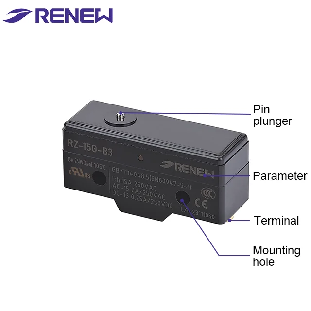 Renew RZ-15G-B3 High Precision Limit Switch Pin Plunger 15 A SPDT/SPST