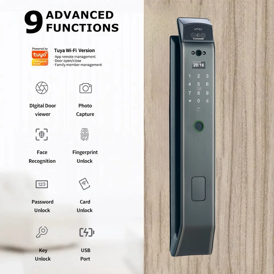 LEZN K17 Factory Price Fingerprint Smart Door Lock RFID WIFI Password Keyless Apartment Room Lock Tuya APP Digital Door Lock