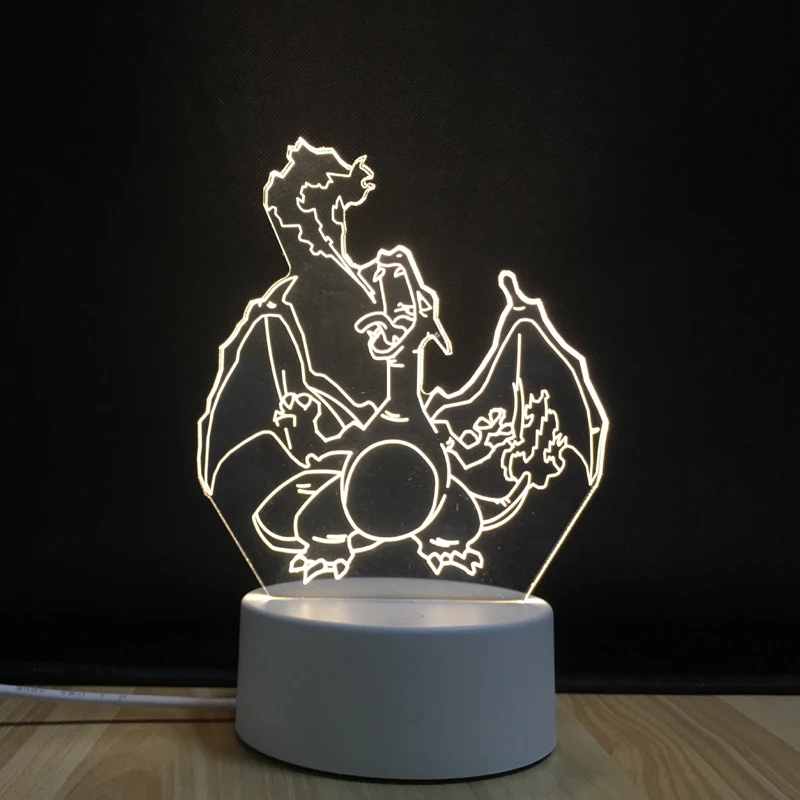3D ночник, новинка, Огненный Дракон, светодиодный 3D ночник, USB Мультяшные животные, настольная лампа