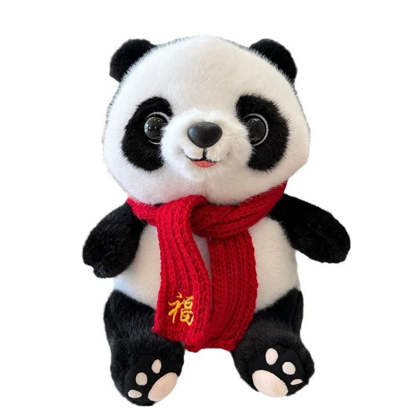 25cm Unisex Cute Simulation Panda Doll with Scarf Sweater and Plush Toy Usb Birthday OPP Bag Bear PP Cotton Filled Gift for Kids