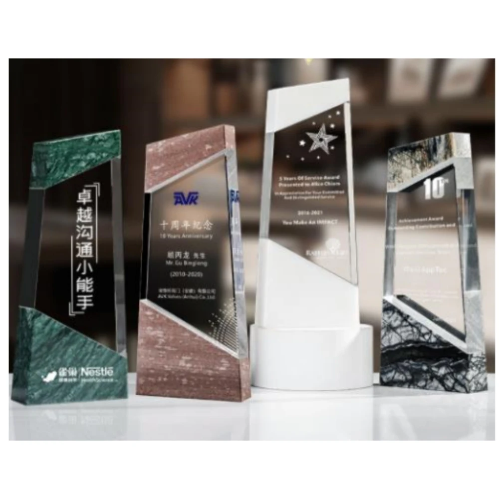 ADL Hot Sell High-Quality Acrylic Awards Stone Base Cuboid Crystal Glass Trophy For First Trophy Awards Stone Awards