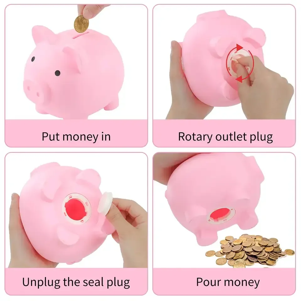 Large Size Unique Pig Shape Design Plastic Money Saving Coin Box Piggy Bank Pig Money Box