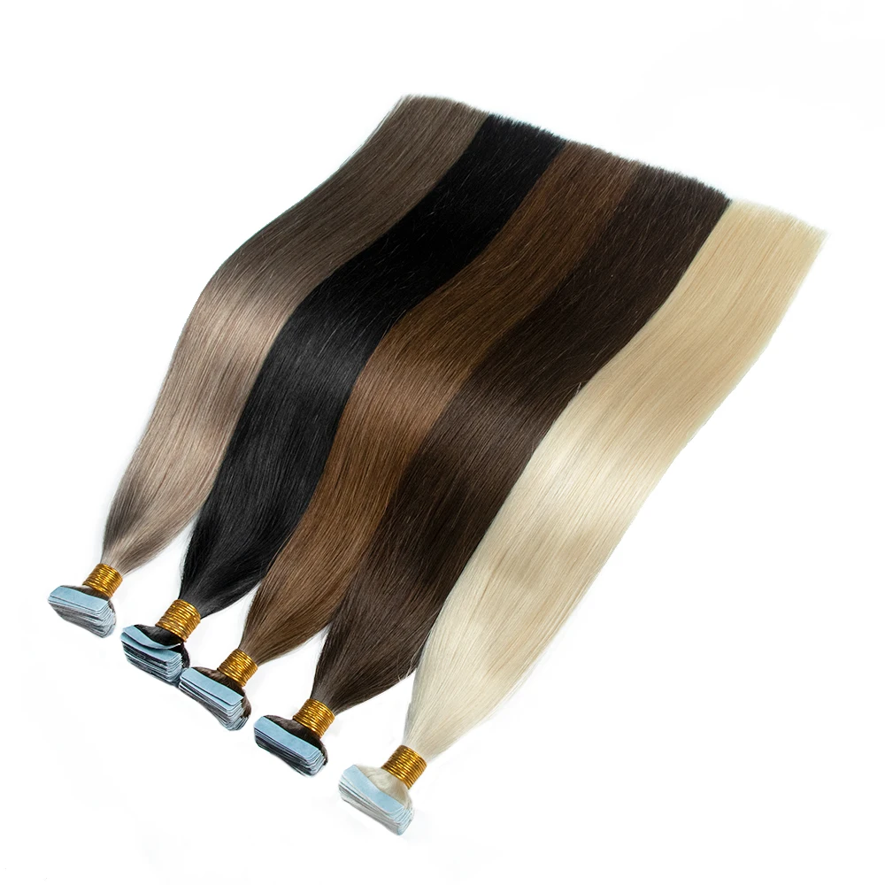 Wholesale Virgin 100human Double Drawn Remy Full Cuticle Cabelo Natural Invisible Hair Tape In Hair Extensions