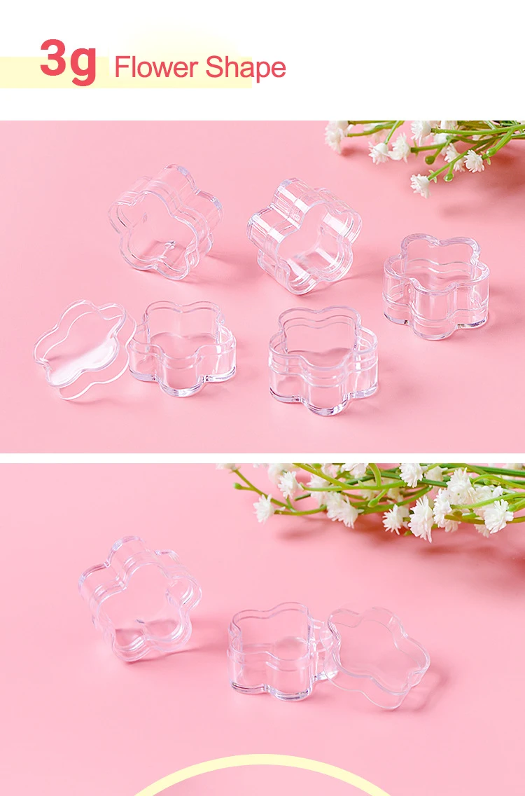 New Trend Star Shape 3ml 3g heart flower shaped 4ml 4g Mini Plastic Dragee Box Container sugared face cream storage box jars