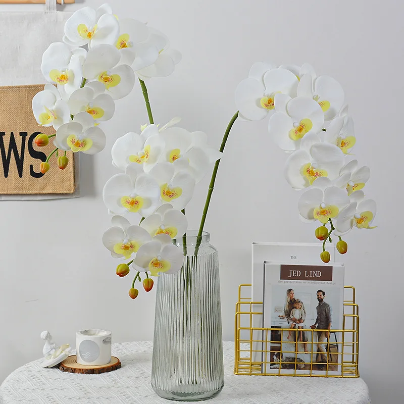 9 Heads High Quality Phalaenopsis Orchid Stem Flower For Wedding Decorations Artificial Latex White Orchid Flower