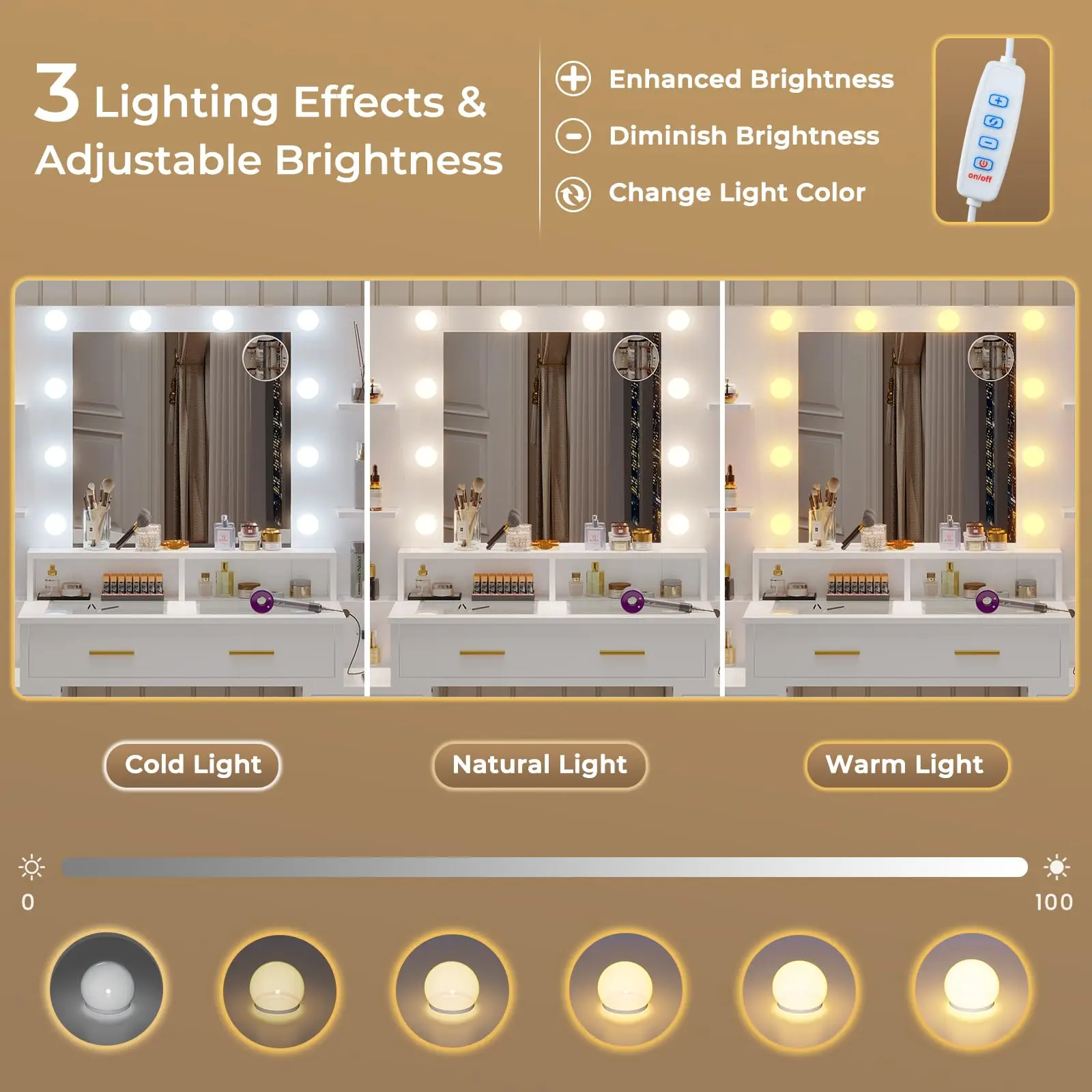 Makeup Vanity Table with Lights Charging Station and 10x Magnifying Mirror with 8 Drawers Makeup Desk Vanity for bedroom