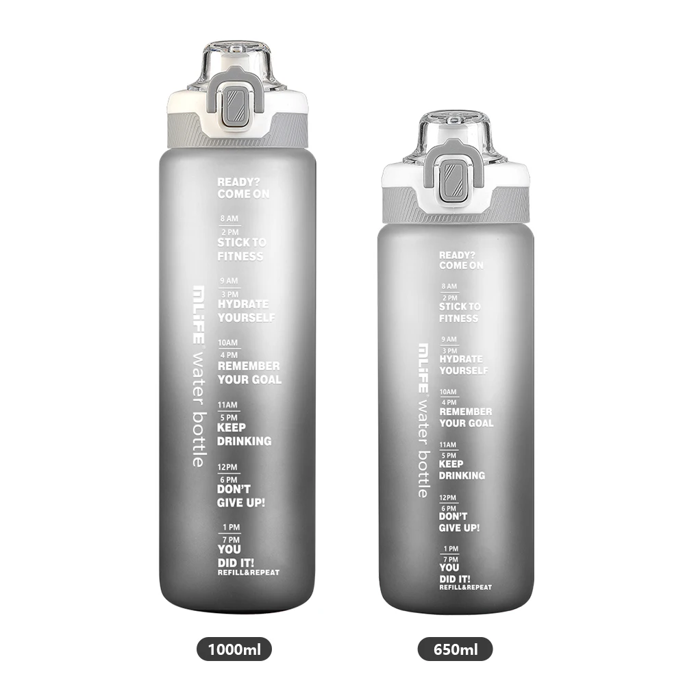 1000ML Motivational Sports Gym Plastic Water Bottles 1 Liter fitness Drinking sport tritan bottle with straw and time marker