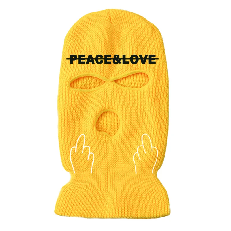 Women Men Beanies Custom Logo Embroidery Funny Jacquard Wool Knitted Full Face Ski Mask Cover Winter 3 Three Hole Balaclava Hats