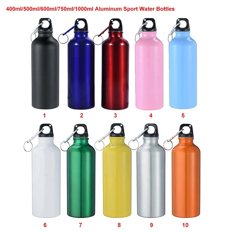 Factory Wholesale Customized 500ml 600ml 750ml 1000ml Aluminum Sports Water Bottles with Lids and Carabiners