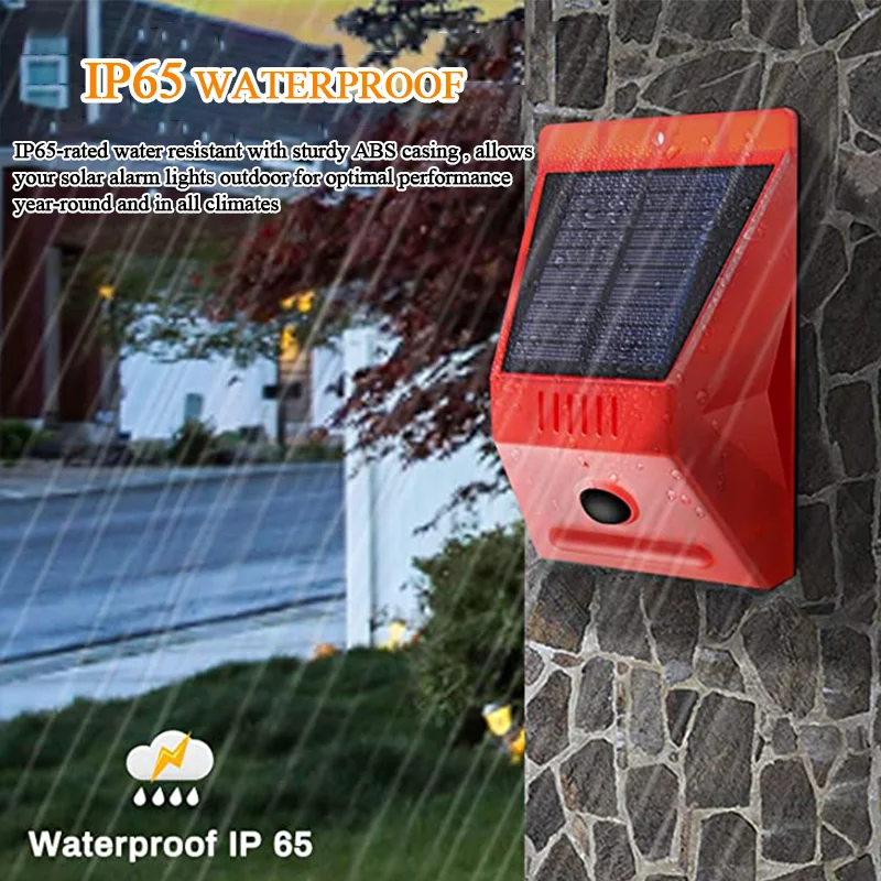 Solar Strobe Light with Remote Controller Motion Detector Outdoor Alarm Security Siren Lamp IP65 Waterproof
