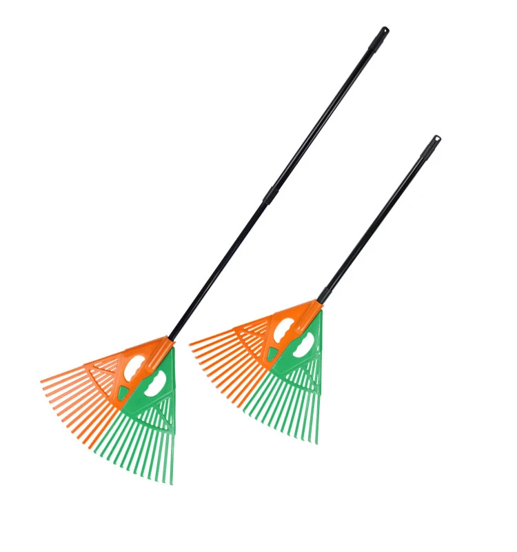 Factory supply garden hand tools 24 teeth orange and green durable plastic garden leaf rake landscape and lawn rake wholesale