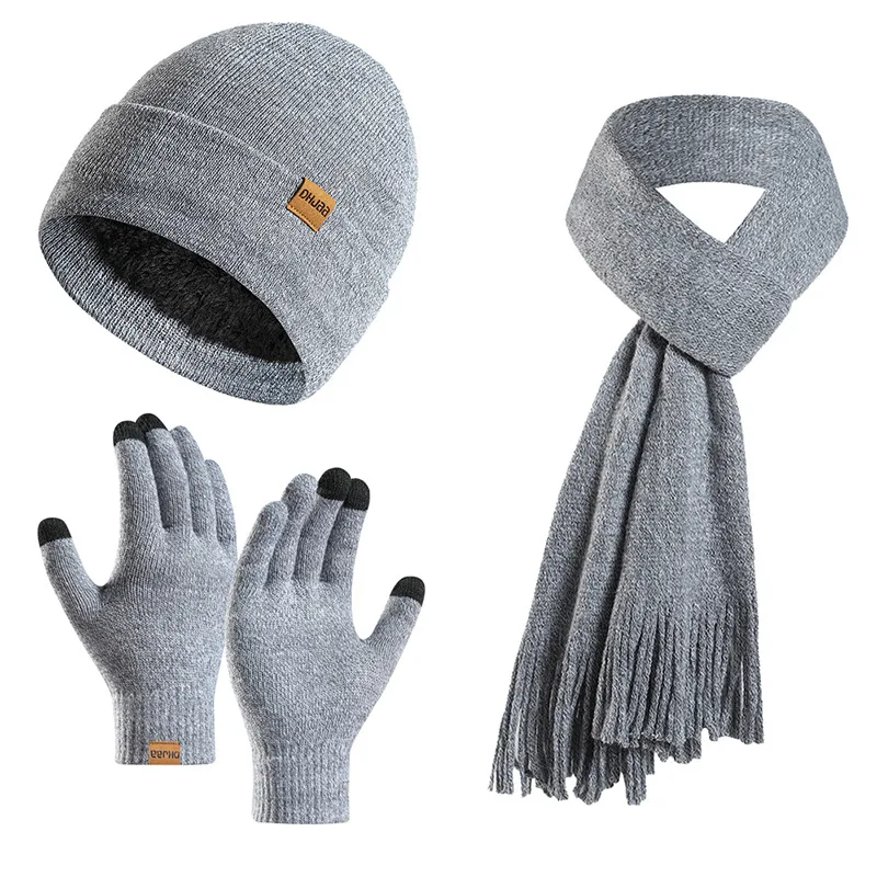 Wholesale Winter Fashion Knitted Beanie Scarf Gloves Three Piece Set With Plush Insulation Stylish Designer Winter Set