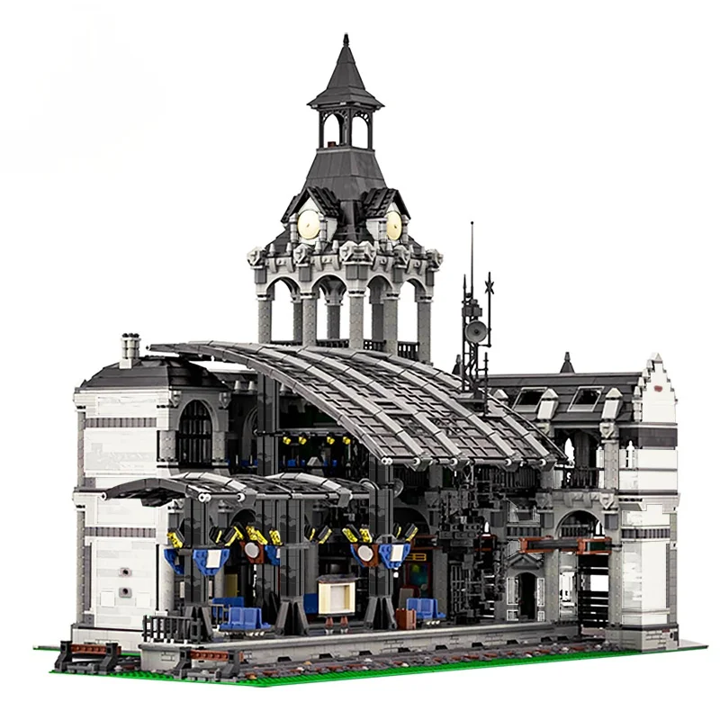 MOC Retro 80s Miniature Street View Scene Train Station Building Blocks Modular Construction Block Model 37719 Children Gift Toy