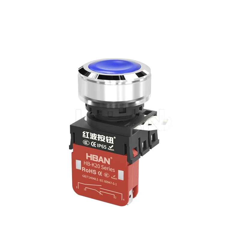 Blue head 30mm high current momentary metal 1no1nc spdt waterproof push button switch 20 amp