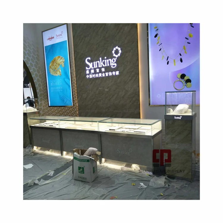 Gold Jewelry Cabinet Jewelry Show Glass Display Cabinet Customization Stone Texture High End Jewelry Showcase