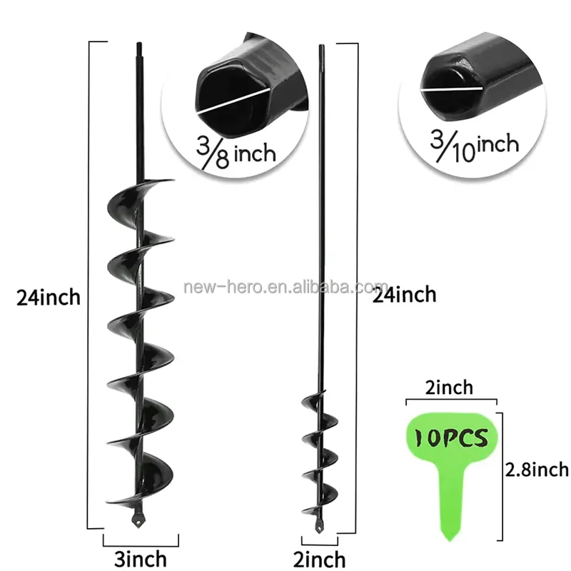 Garden Auger Spiral Drill Bit Flower Planter Bulb HEX Shaft Drill Auger Farm Yard Gardening Bedding Planting Hole Digger Tool