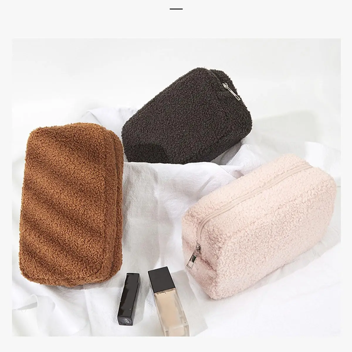 Cubic Teddy Velvet Makeup Bag Beauty and Skincare Product Storage Bag Travel Storage Portable Cosmetic bag