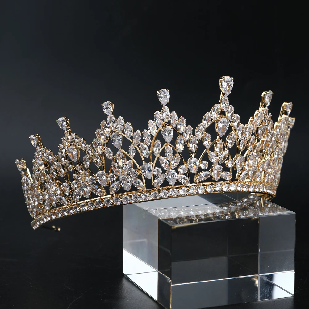Handmade Zircon Crowns Bling Gold Platinum Plated Wedding Crown Queen Women Bridal Hair Accessories Tiara