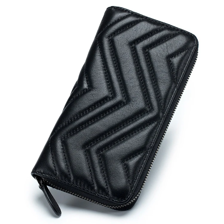 Customized your logo genuine leather diamond grid long high-capacity purses and handbags wholesale wallets