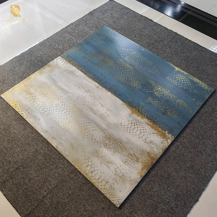 Springletile blue design matte floor tile shiny glod dragon texture sintered stone interior luxury hotel decorative wall tiles