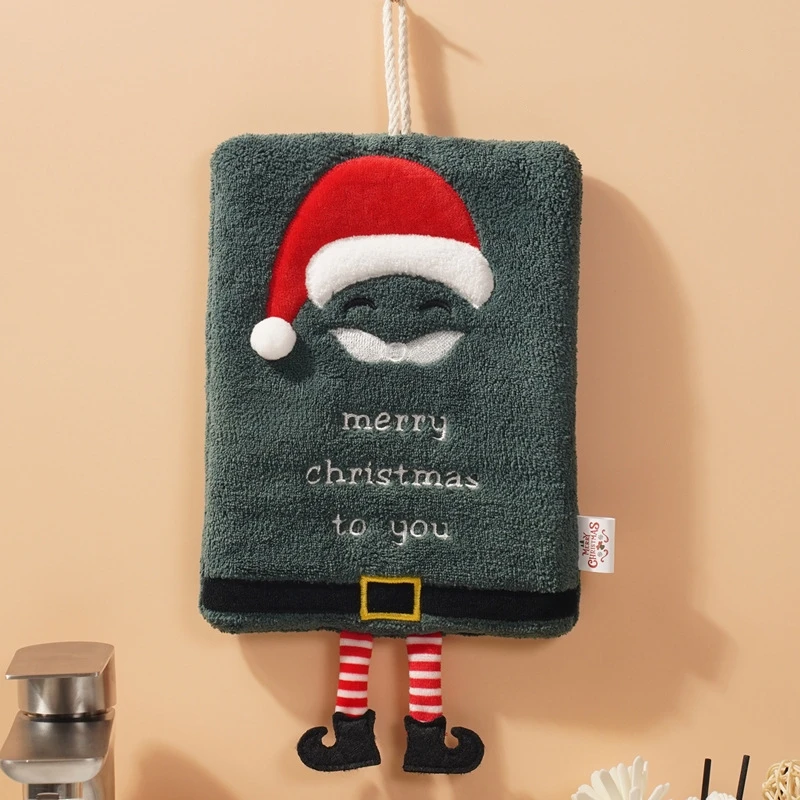 Kitchen Christmas Tree Snowman Elk Hand Towels Bathroom Absorbent Hanging Towels