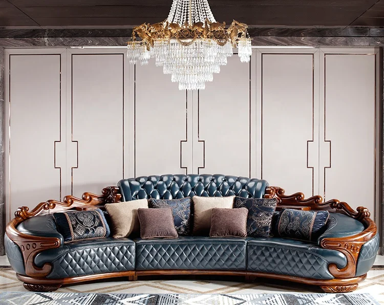 Рекомендуемый комплект диванов из натуральной кожи в королевском стиле Zebrawood Africa black wood frame