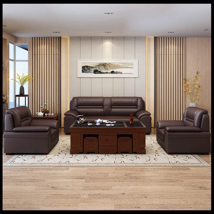 BOSS Office Sofa Sets Luxury Modern Furniture Lounge Luxury Wooden Leather Sofa For Business Reception
