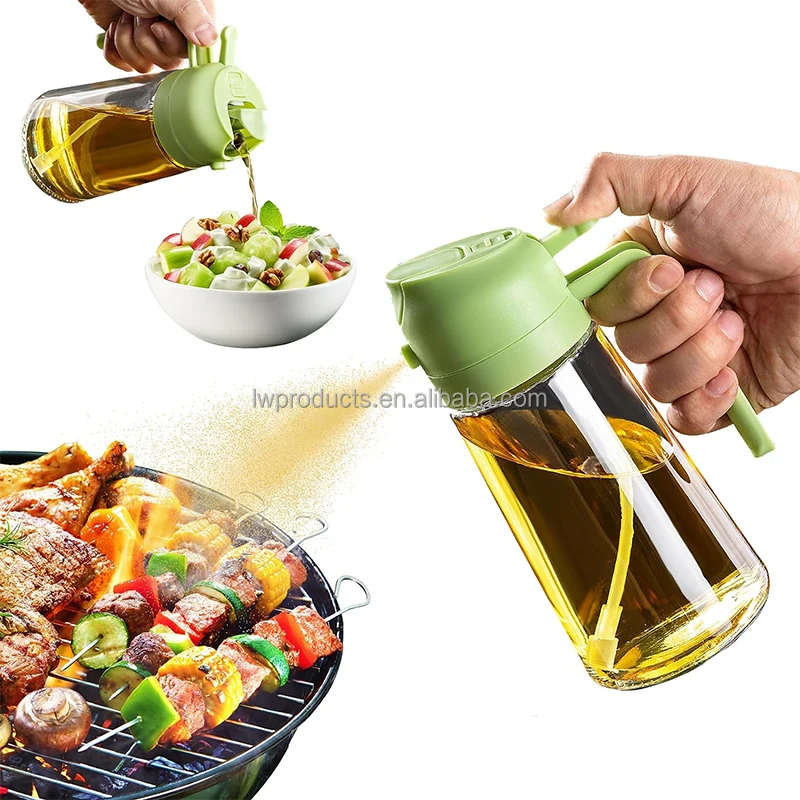Food Grade 470ml 16oz Multifunctional 2 in 1 Glass Non Drip Olive Oil Spray Vinegar Sprayer Cruet Dispenser for Cooking