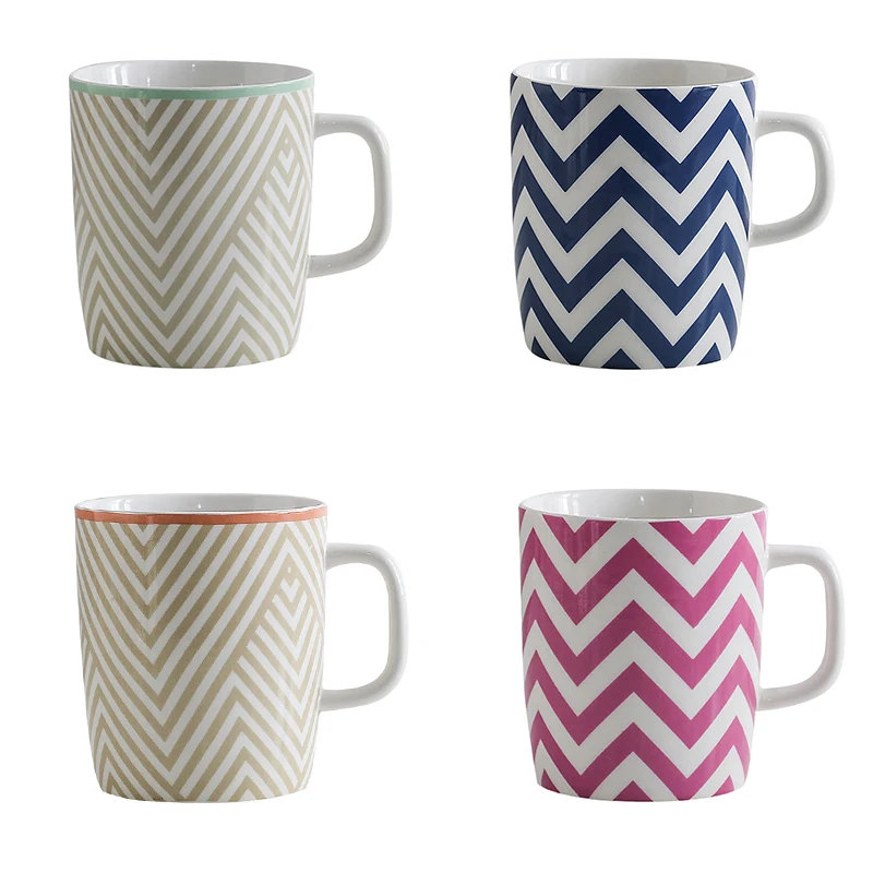 Cheap Price Special Geometric Design Ceramic Coffee Mug Milk Mug With Stripe Pattern For Promotion