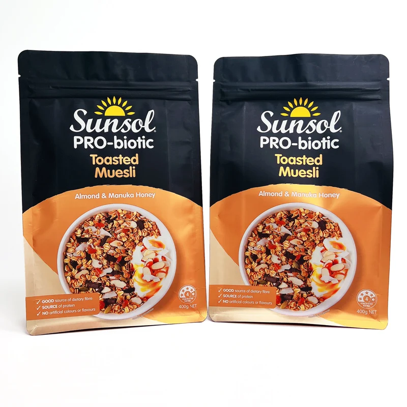 Custom Printed Eight Side Sealed Bag For Oat Ceareal Muesli Crunchy Snacks Packaging Bags