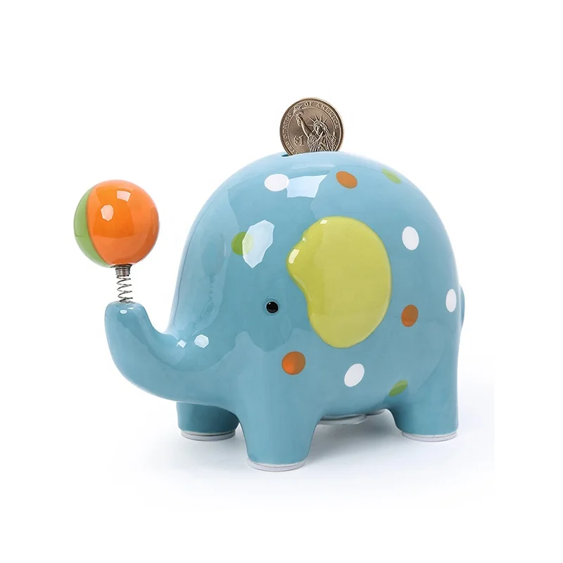 
Elephant Ceramic Blue Color Coin Bank Cute Porcelain Animal Piggy Bank For holiday Kids home decor gift 