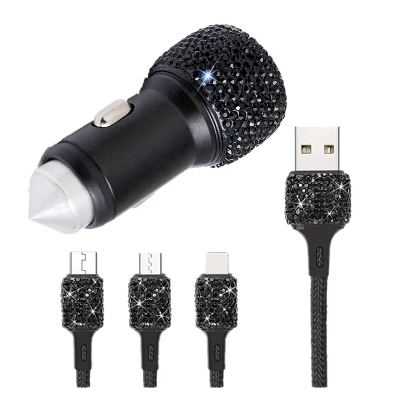 Хрустальный автомобильный держатель USB автомобильное зарядное устройство быстрая зарядка 3 в 1 гнездо прикуривателя для Android Apple мобильных телефонов