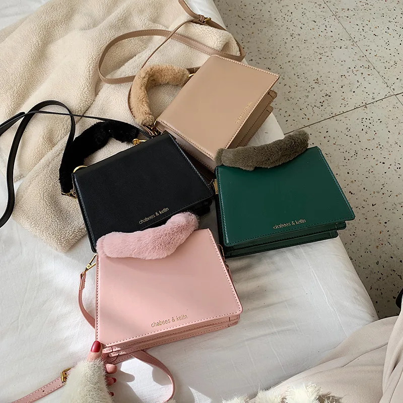 
Winter and Autumn New Fashion Korean Wool Pink Crossbody Faux Fur Purses and Bags Women Handbags Ladies 