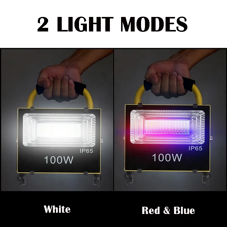 Rechargeable Security Lamp Waterproof Outdoor Yard Garden Basketball Court RGB White Led Floodlight 200w Solar Flood Light