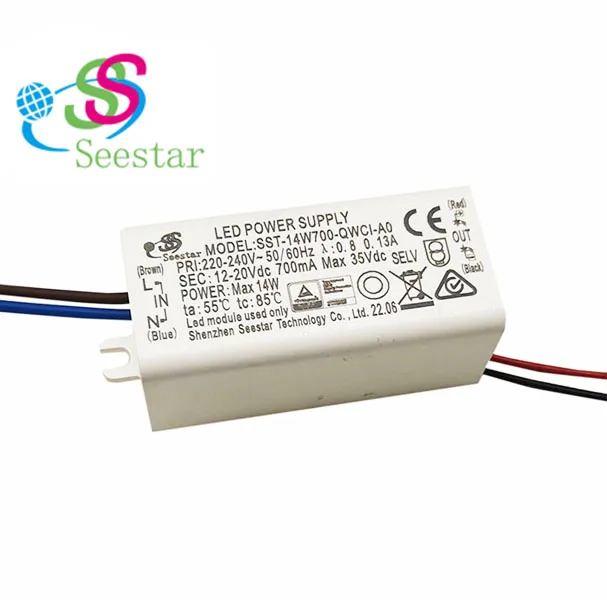 Seestar  New Arrival 14W 700mA  PF 0.8  led driver for wall light with new ERP tuv CB SAA flicker free  down light led driver
