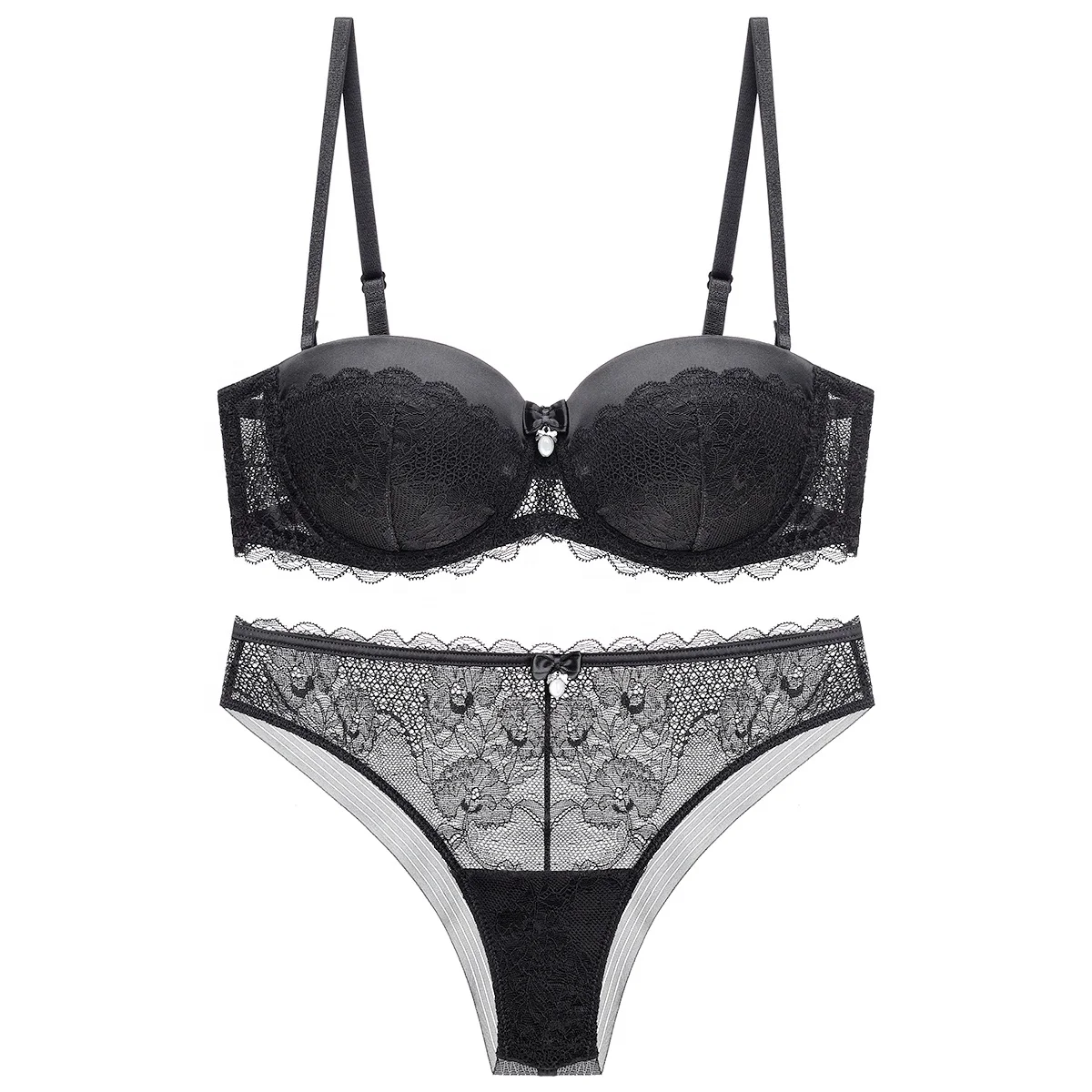 Wholesale Women Mature Bra Set Fancy Ladies Bra And Panties Push Up Bra Half Cup Convertible Suspenders Thong Lingerie For Bride