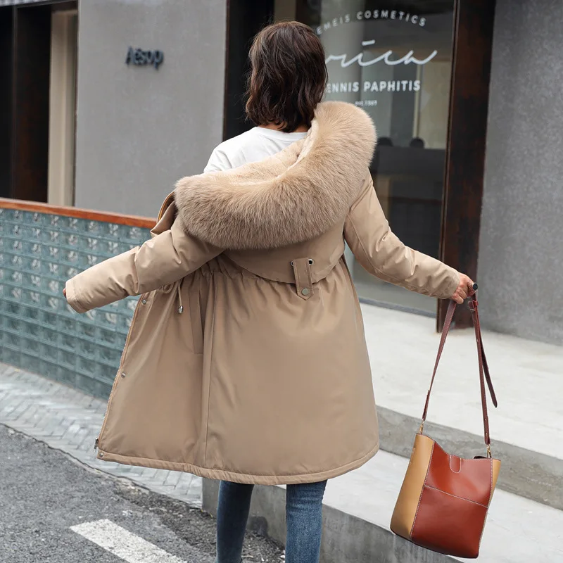 Wholesale Custom Parkas Wool Hooded Fur Collar Long Jacket Winter Coat Women
