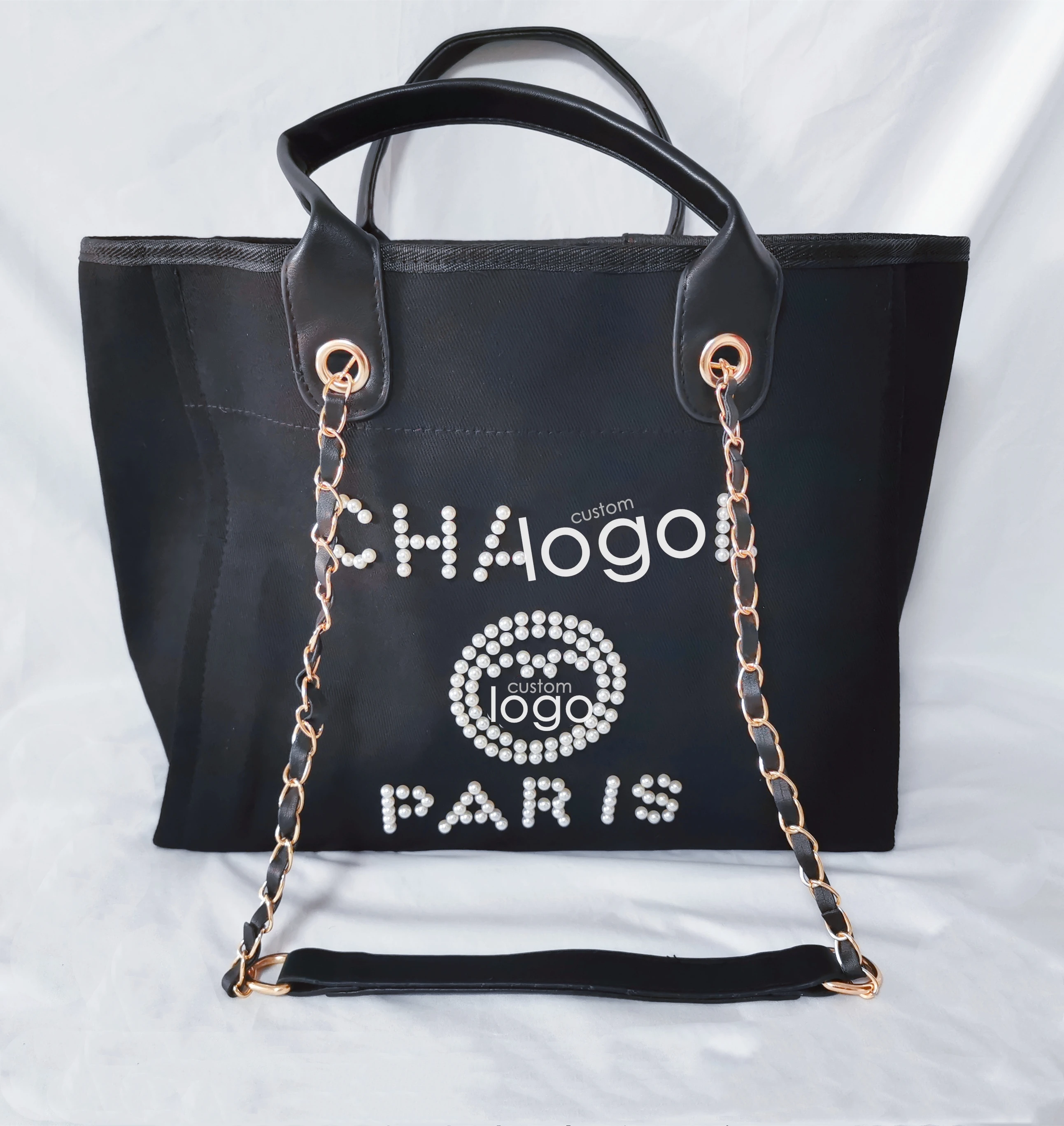 
Canvas pearl beach hand bags designer women shoulder tote bags ladies purse handbags 