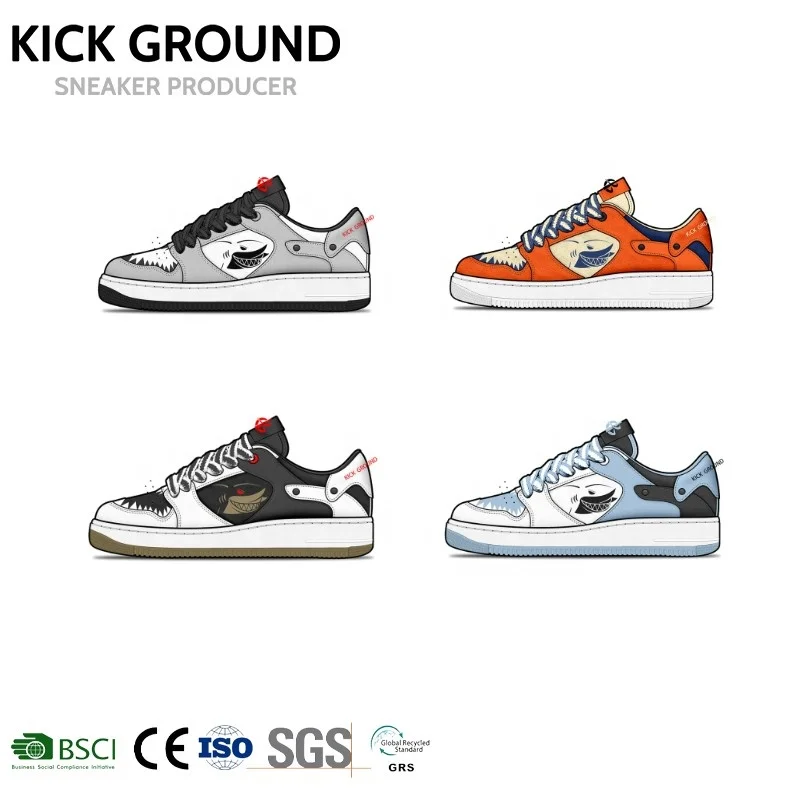Kick Ground Custom Shoes Manufacturers Fashion Comfortable Thick Soles Replaceable Logo Diverse Custom Printed Sneakers