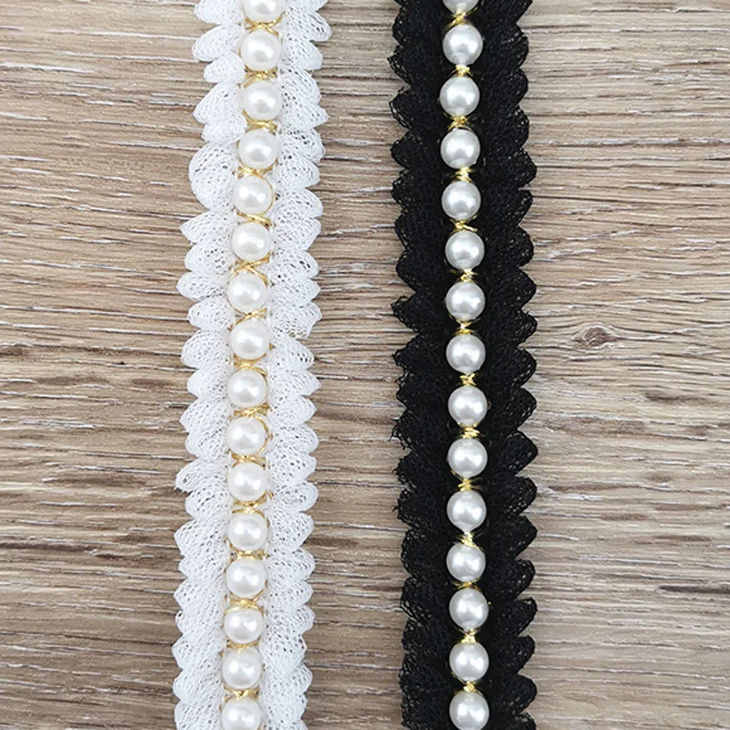 (1 Yard/Pack) 20mm Pearl Gold Line Decoration Lace Fabric Wrapping Gift Ribbons Crafts Material Accessories Handmade Wholesale