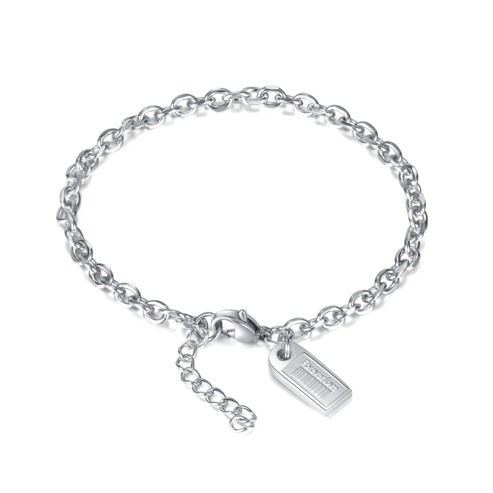 Minimalist Titanium Steel Square Tags Charms Forever Love Engrave Stainless Steel Link Chains Couples Bracelet