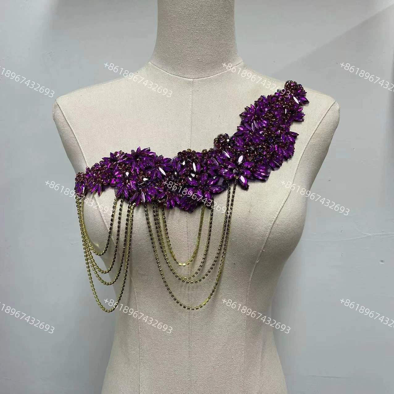 Custom handmade white crystal beaded bridal rhinestone lace appliques with tassels