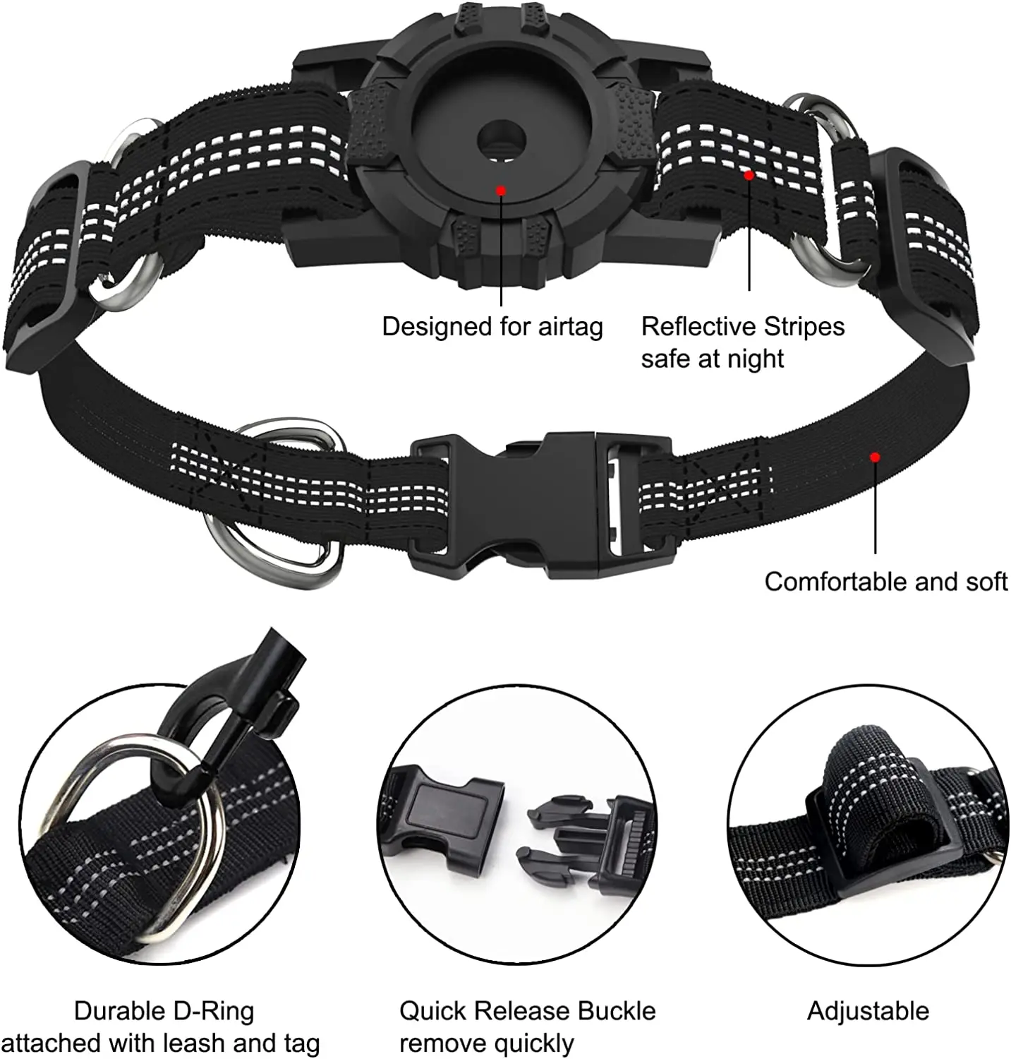 ODM Hot Sale Airtag Reflective Nylon GPS Dog Collar High Quality Customized Logo Collares Para Perros