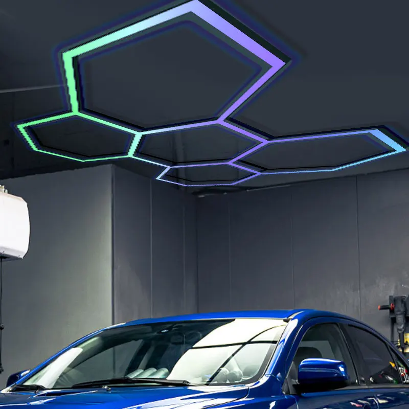KLCB RGB Led Garage Ceiling Light LED Working Light Car Hexagonal Garage Led Light For Car Wash Workshop  And Garage